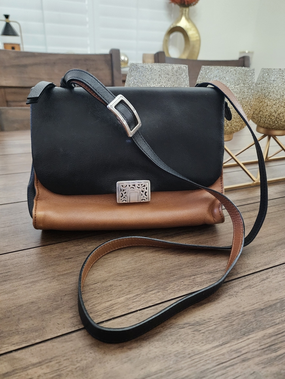 Brighton Black and Brown Leather Crossbody Bag - Classic Two-Tone Shoulder Bag